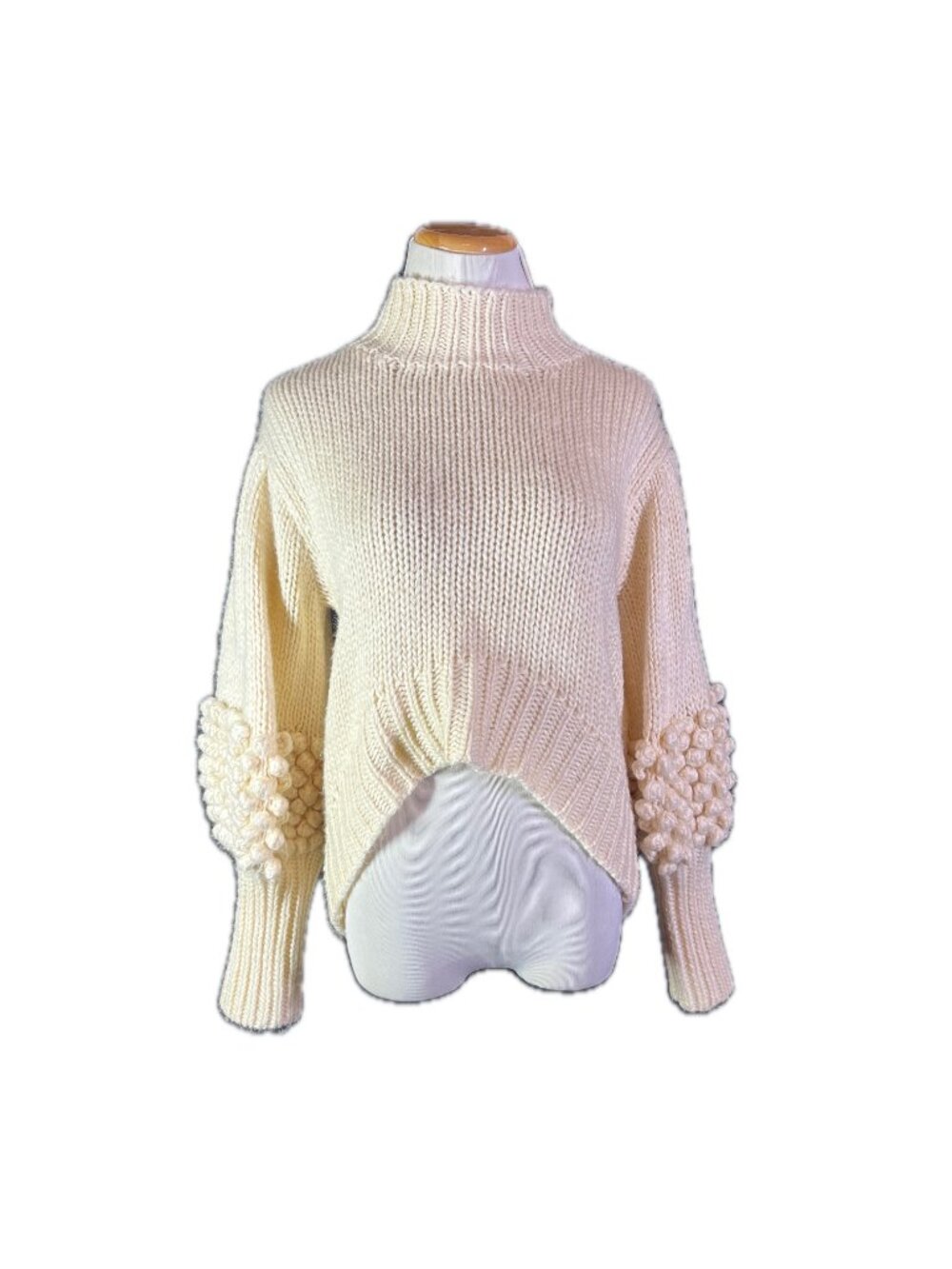 C/MEO Collective Size M Cream Mockneck Sweater Pompoms Hi-Lo